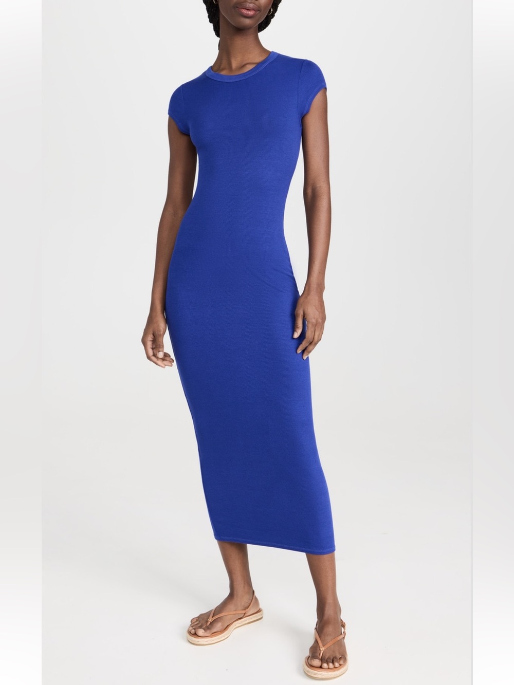 Enza Costa Rib Cap Sleeve Dress Color: Blue Spirulina XS